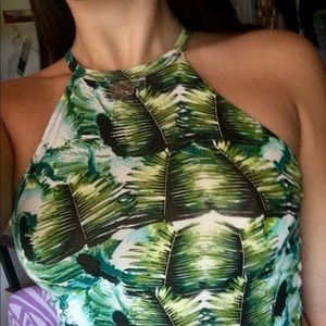 Jungle Leaves print Halter Neck Crop Top